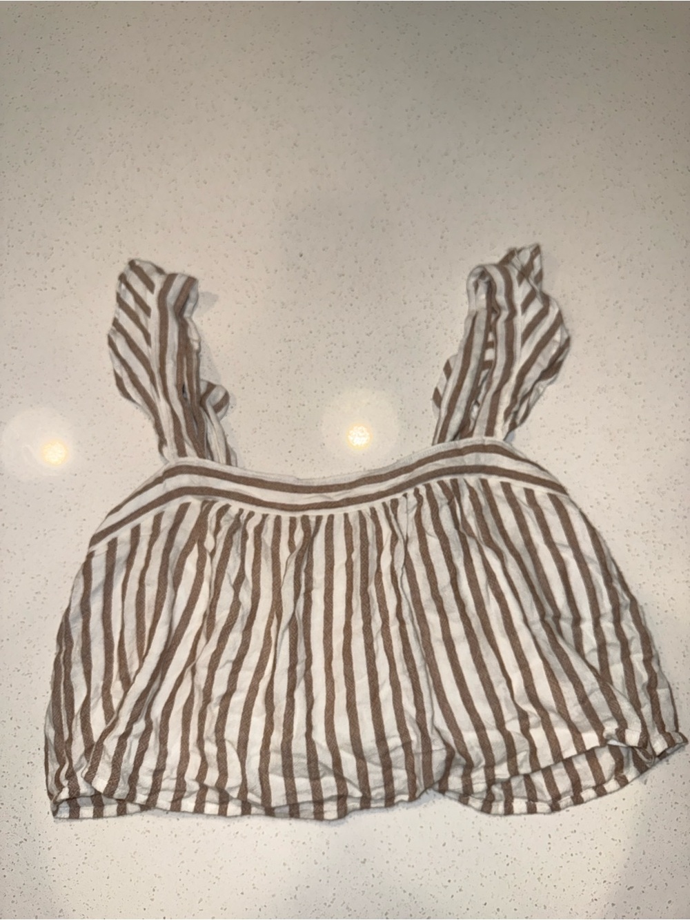 Abercrombie & Fitch Brown and White Striped Ruffle Strap Cropped Top